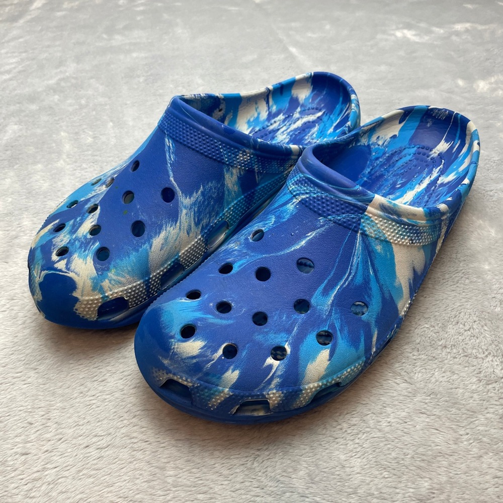 Crocs Mens Marbled Clog Size 12 Blue Slip On Comfort Water Shoes Beach Casual